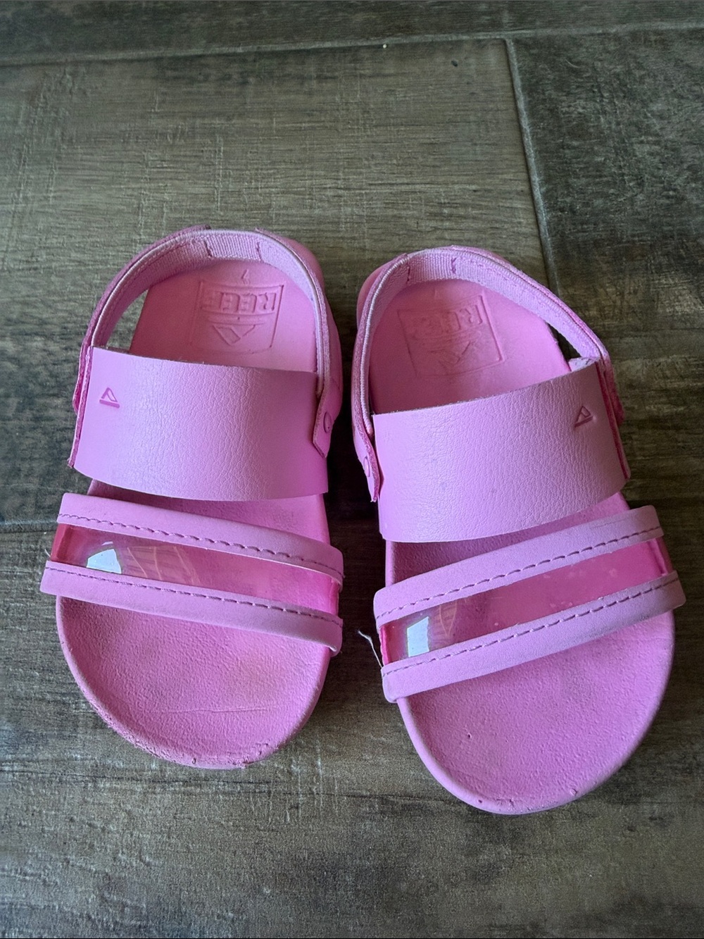 Girls Pink Reef Sandals with Clear Accent Strap